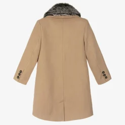 Romano Boys Beige Faux Fur Trim Coat Outlet