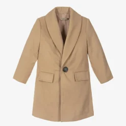 Romano Boys Beige Faux Fur Trim Coat Outlet