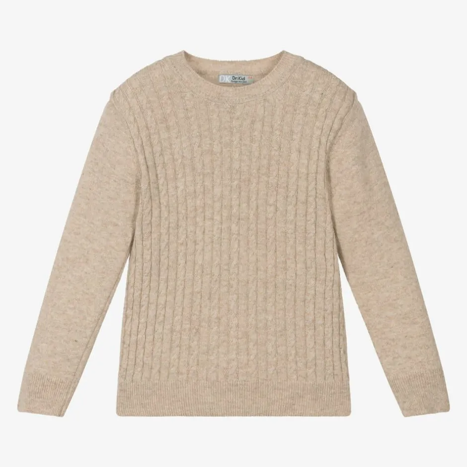 Dr. Kid Boys Beige Knitted Cotton & Wool Sweater Best