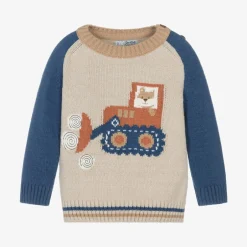 Dr. Kid Boys Beige Knitted Tractor Sweater Hot