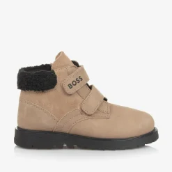 BOSS Boys Beige Leather Ankle Boots Clearance