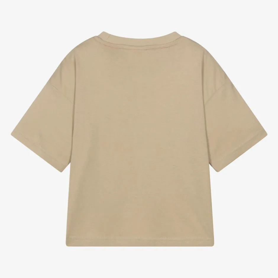 HUGO Boys Beige Organic Cotton Stacked Logo T-Shirt Discount