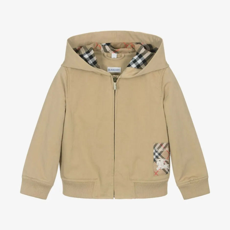 Burberry Boys Beige Twill Zip-Up Jacket Sand