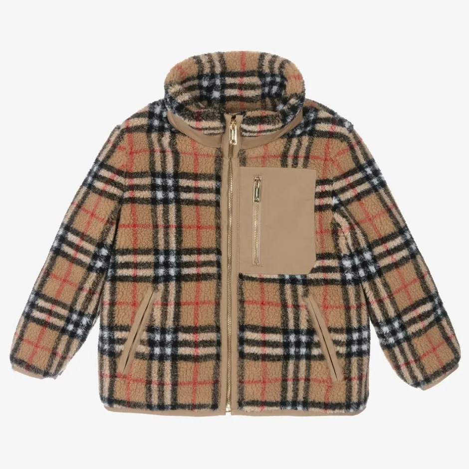 Burberry Boys Beige Vintage Check Fleece Jacket Outlet