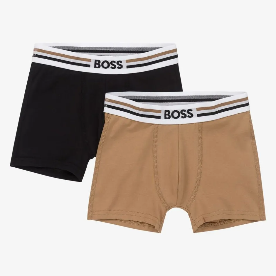 BOSS Boys Black & Beige Boxer Shorts (2 Pack) Discount