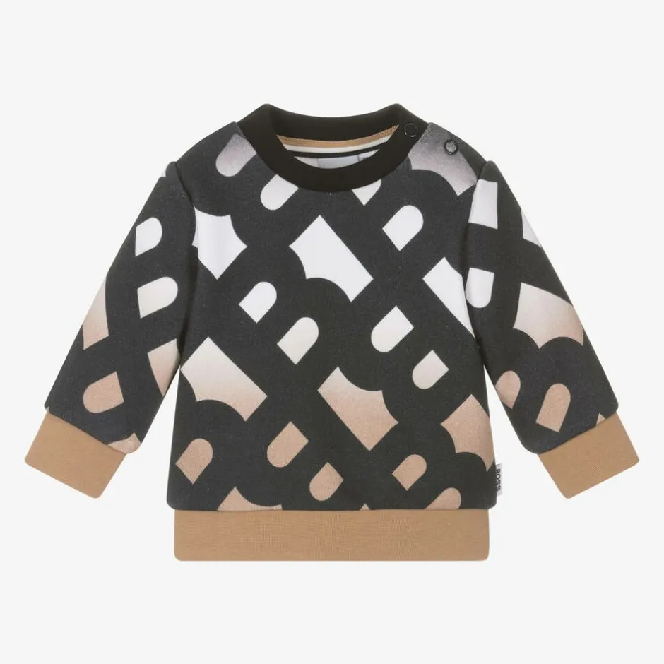 BOSS Boys Black & Beige Logo Cotton Sweatshirt Discount