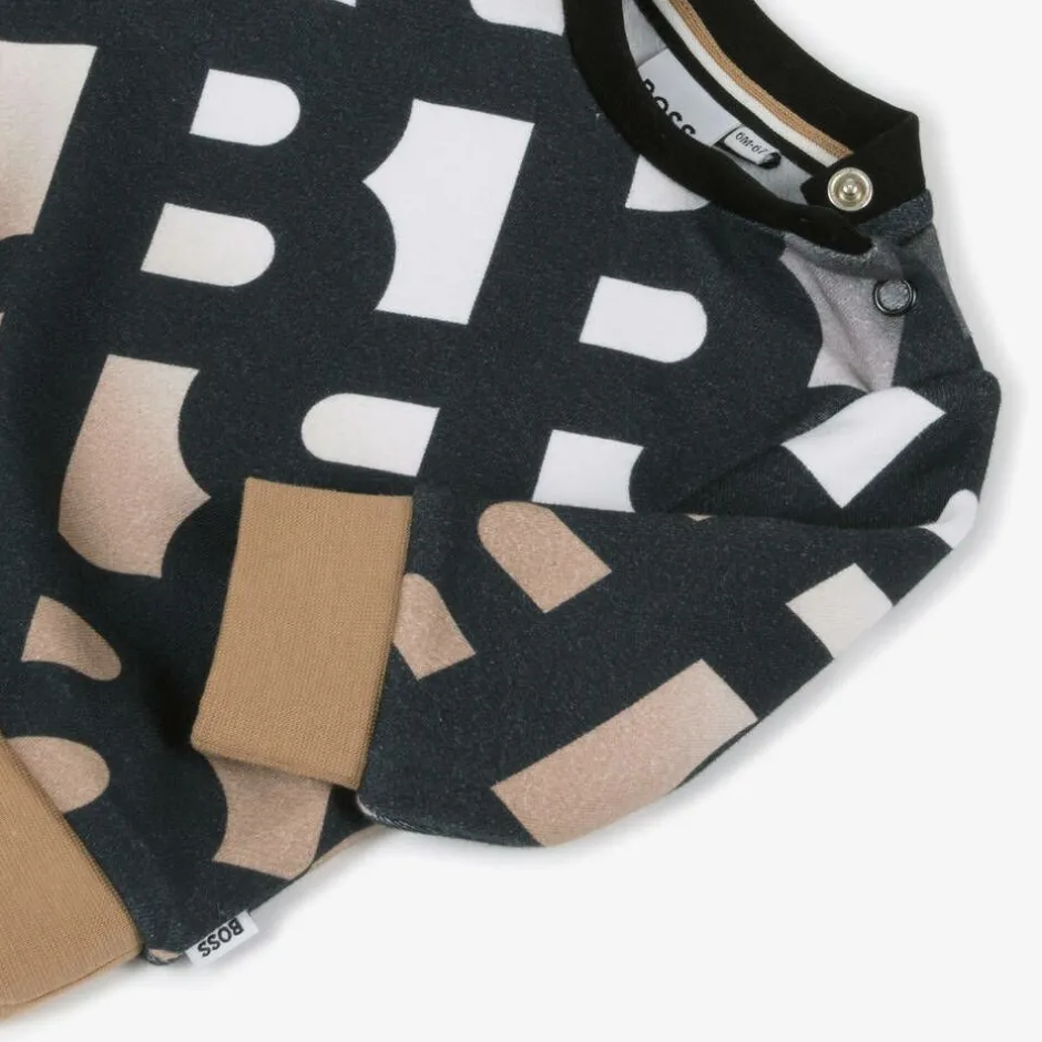 BOSS Boys Black & Beige Logo Cotton Sweatshirt Discount