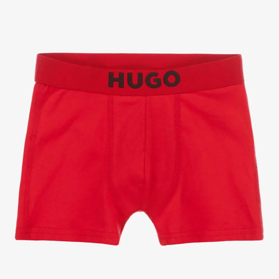 HUGO Boys Black & Red Cotton Boxer Shorts (2 Pack) Online