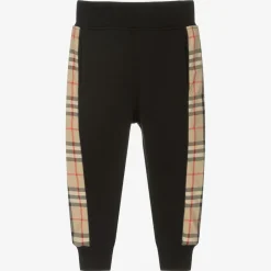 Burberry Boys Black Cotton Check Joggers Outlet