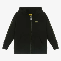 Off-White Boys Black Cotton Hooded Zip-Up Top Best