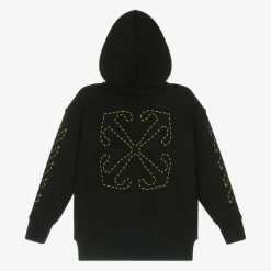 Off-White Boys Black Cotton Hooded Zip-Up Top Best