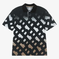 BOSS Boys Black Cotton Monogram Polo Shirt Sale