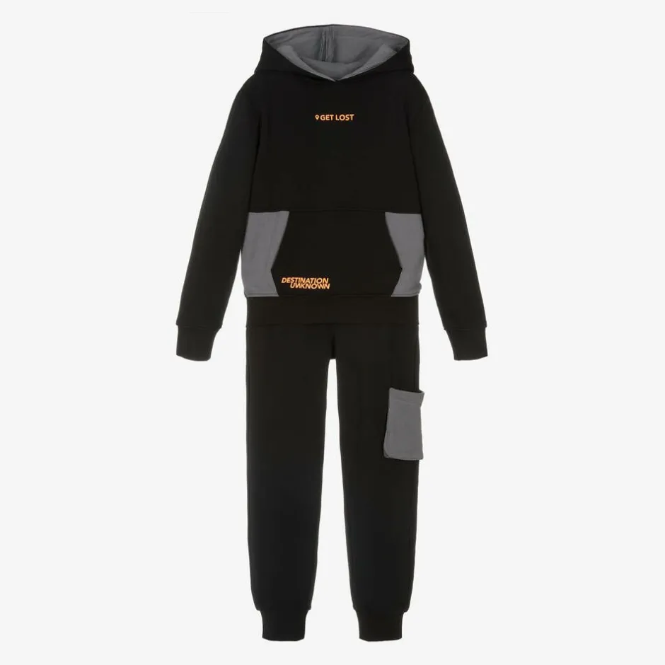 iDO Junior Boys Black Cotton Tracksuit Hot
