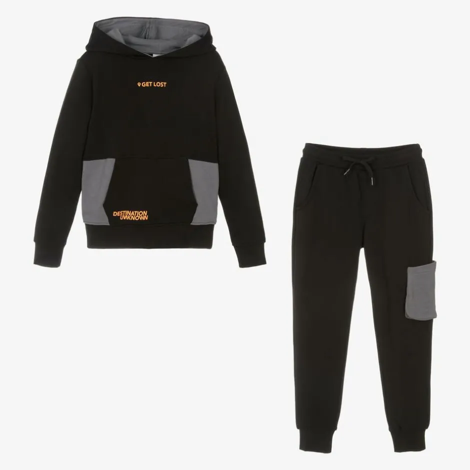 iDO Junior Boys Black Cotton Tracksuit Hot