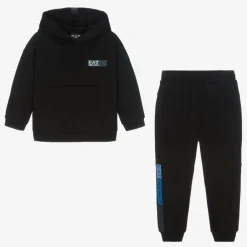 EA7 Emporio Armani Boys Black Cotton Tracksuit Sale