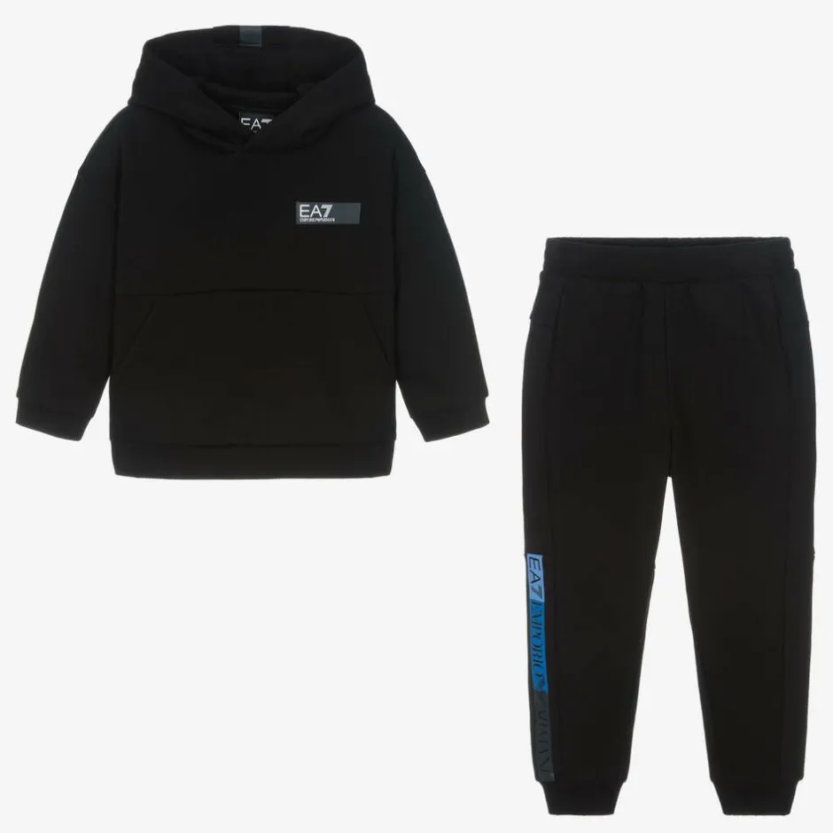 EA7 Emporio Armani Boys Black Cotton Tracksuit Sale