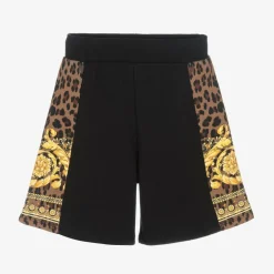 Versace Boys Black Cotton Wild Barocco Shorts Online