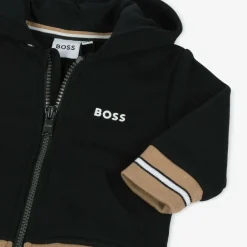BOSS Boys Black Cotton Zip-Up Hoodie Sale