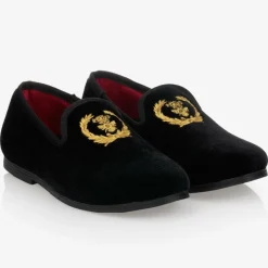 Romano Boys Black Crest Slip-On Shoes Outlet