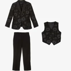 Romano Boys Black Floral Jacquard Suit Online