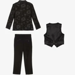 Romano Boys Black Floral Jacquard Suit Online