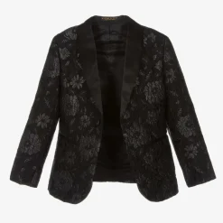 Romano Boys Black Floral Jacquard Suit Online