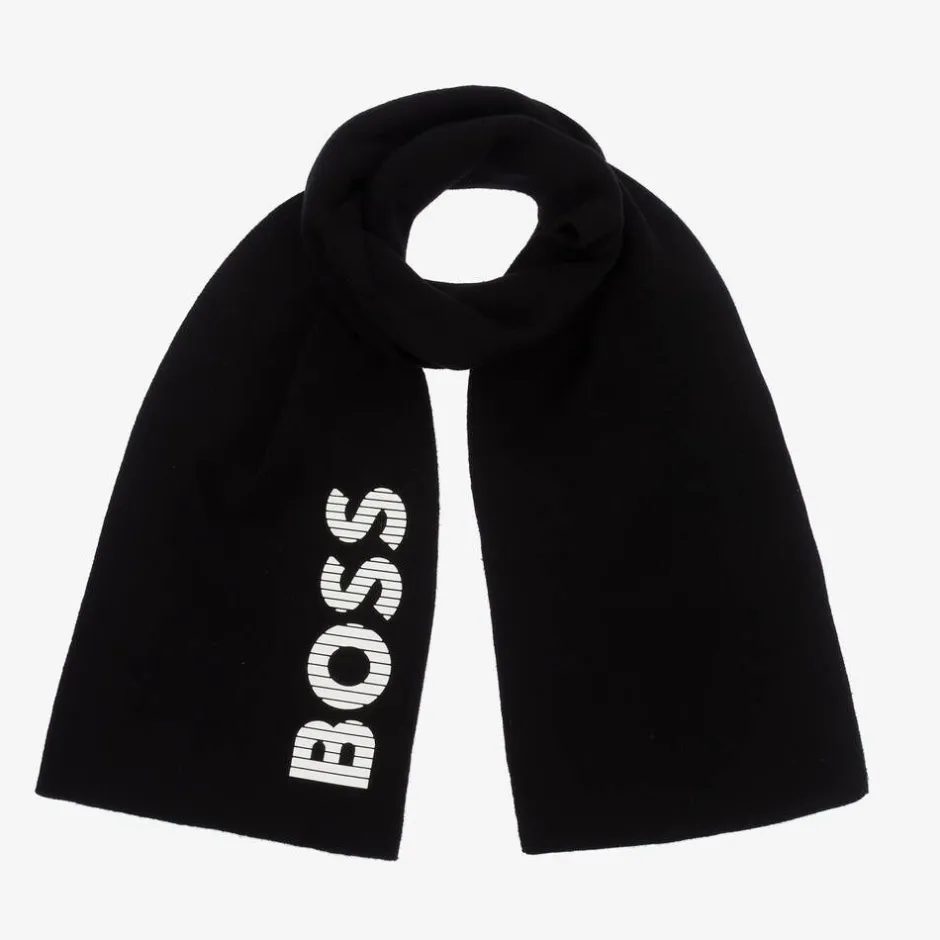 BOSS Boys Black Knitted Scarf