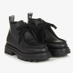 Moschino Boys Black Leather Moccasin Toe Boots Clearance