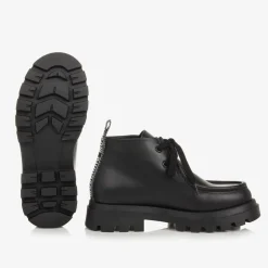 Moschino Boys Black Leather Moccasin Toe Boots Clearance