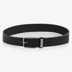 BOSS Boys Black Leather Monogram Belt Discount