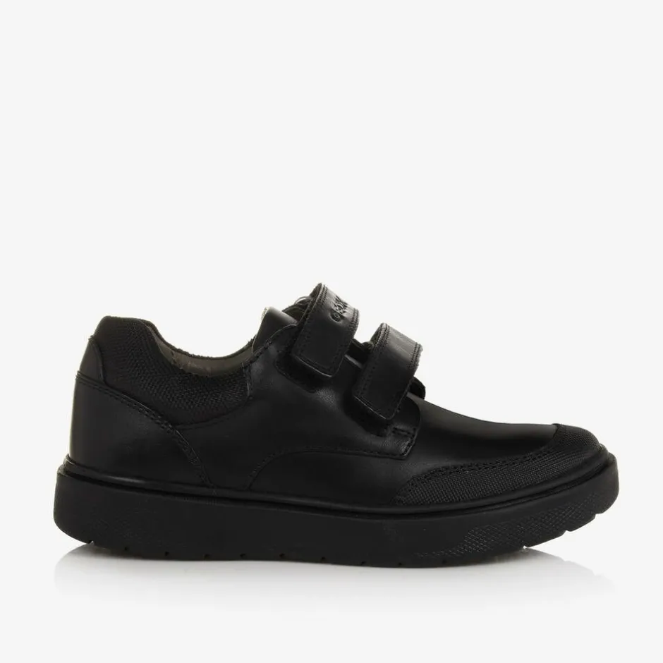 Geox Boys Black Leather Velcro Shoes New