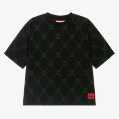 HUGO Boys Black Monogram Cotton T-Shirt