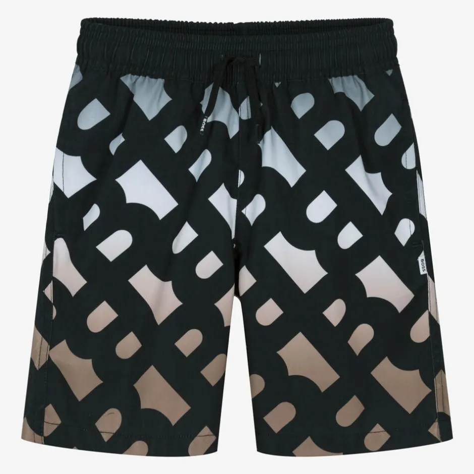 BOSS Boys Black Monogram Swim Shorts Online