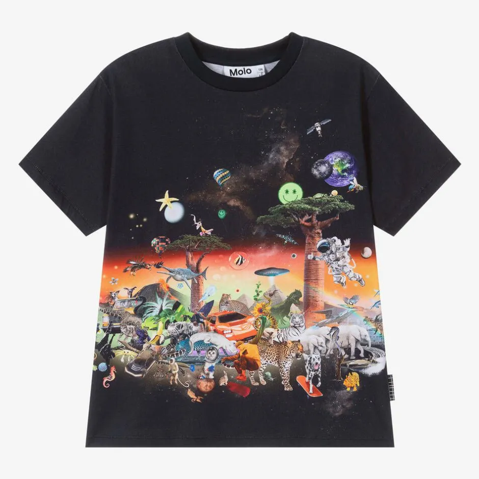 Molo Boys Black Organic Cotton Graphic T-Shirt Sale