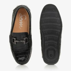 Sevva Boys Black Patent Horsebit Loafers Clearance