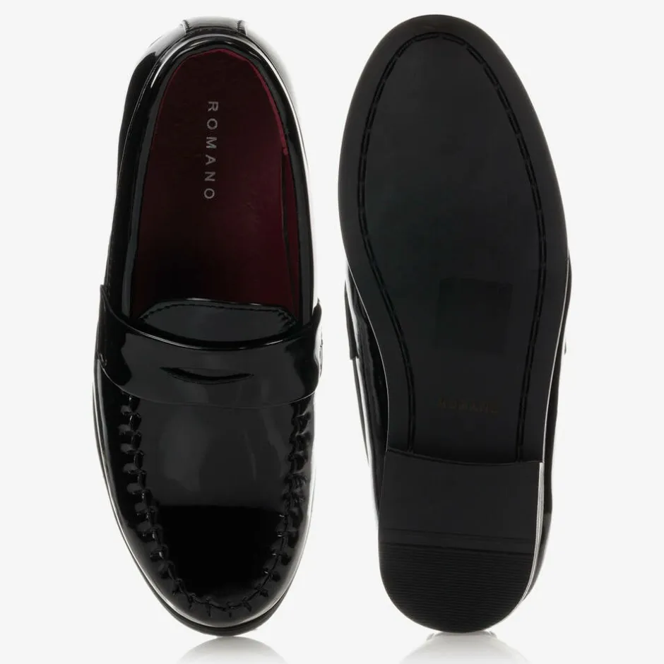 Romano Boys Black Patent Penny Loafers Discount