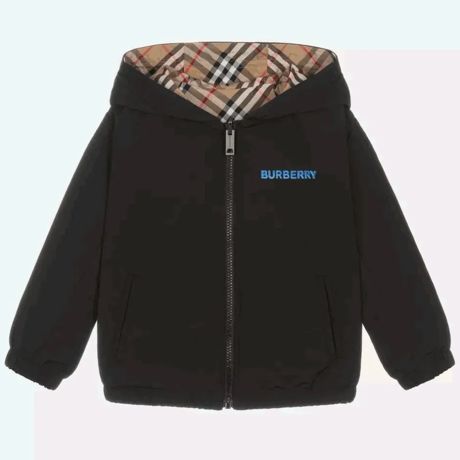 Burberry Boys Black Reversible Vintage Check Jacket New