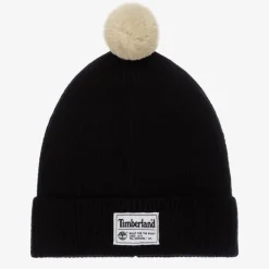 Timberland Boys Black Ribbed Beanie Hat Clearance