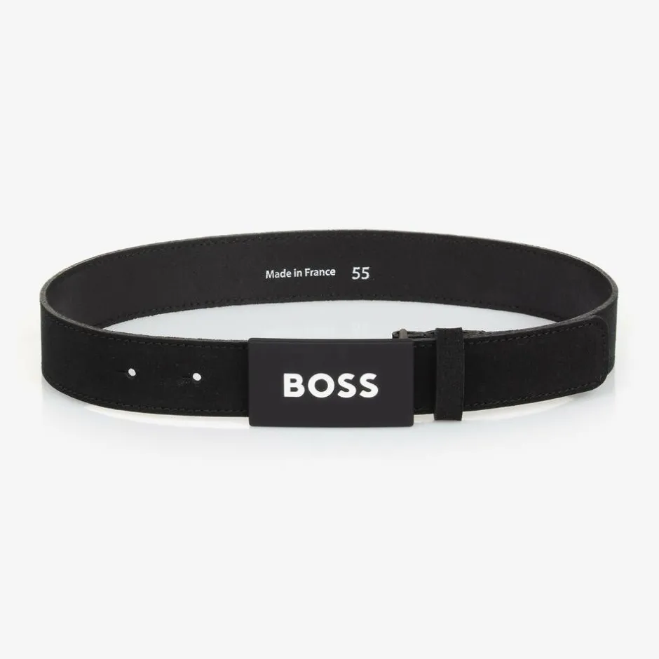 BOSS Boys Black Suede Leather Belt Clearance
