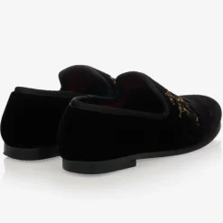 Romano Boys Black Velvet Gold Crest Shoes Online