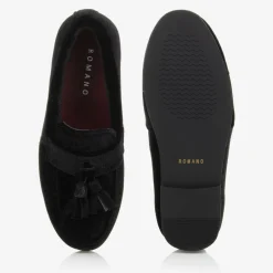 Romano Boys Black Velvet Loafers Discount