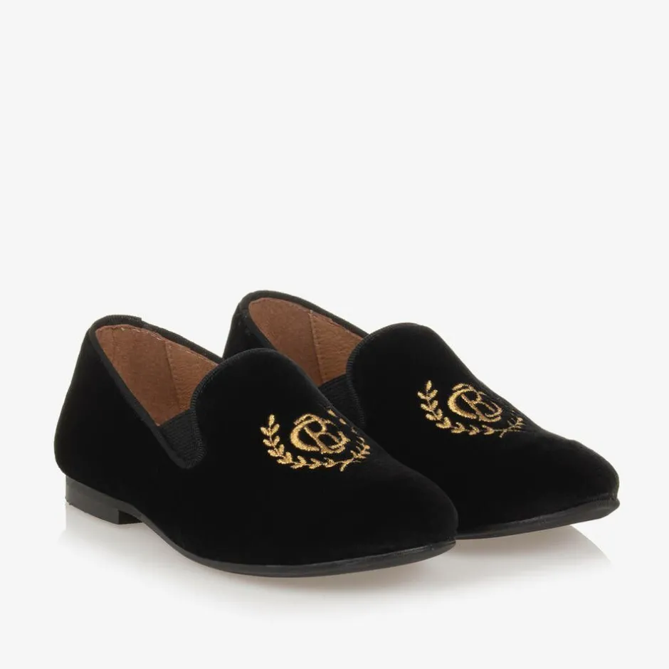 Beatrice amp; George Boys Black Velvet Monogram Loafers Outlet