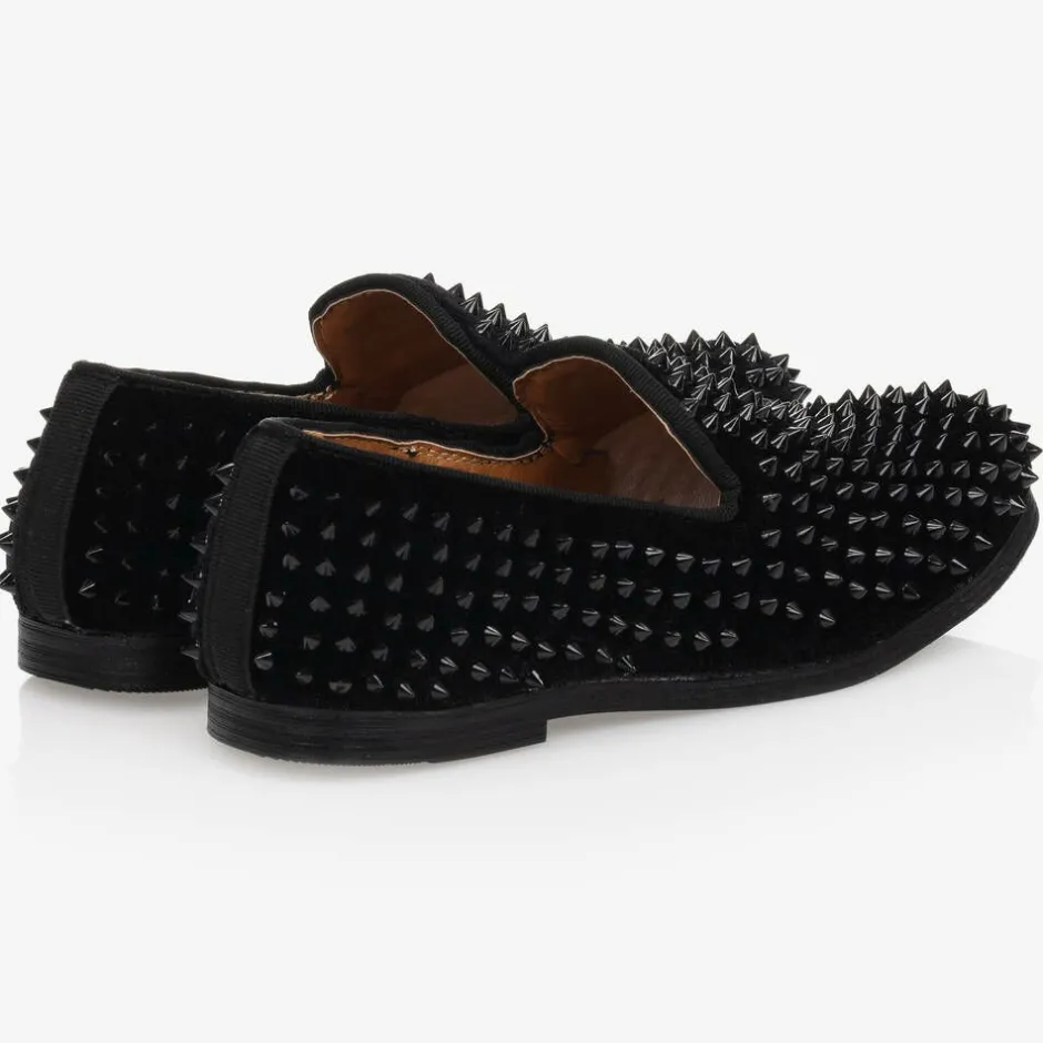 Romano Boys Black Velvet Studded Loafers Best