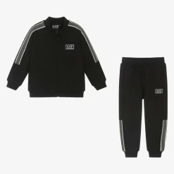 EA7 Emporio Armani Boys Black Zip-Up Tracksuit New
