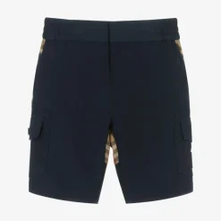 Burberry Boys Blue & Beige Check Cargo Shorts Hot