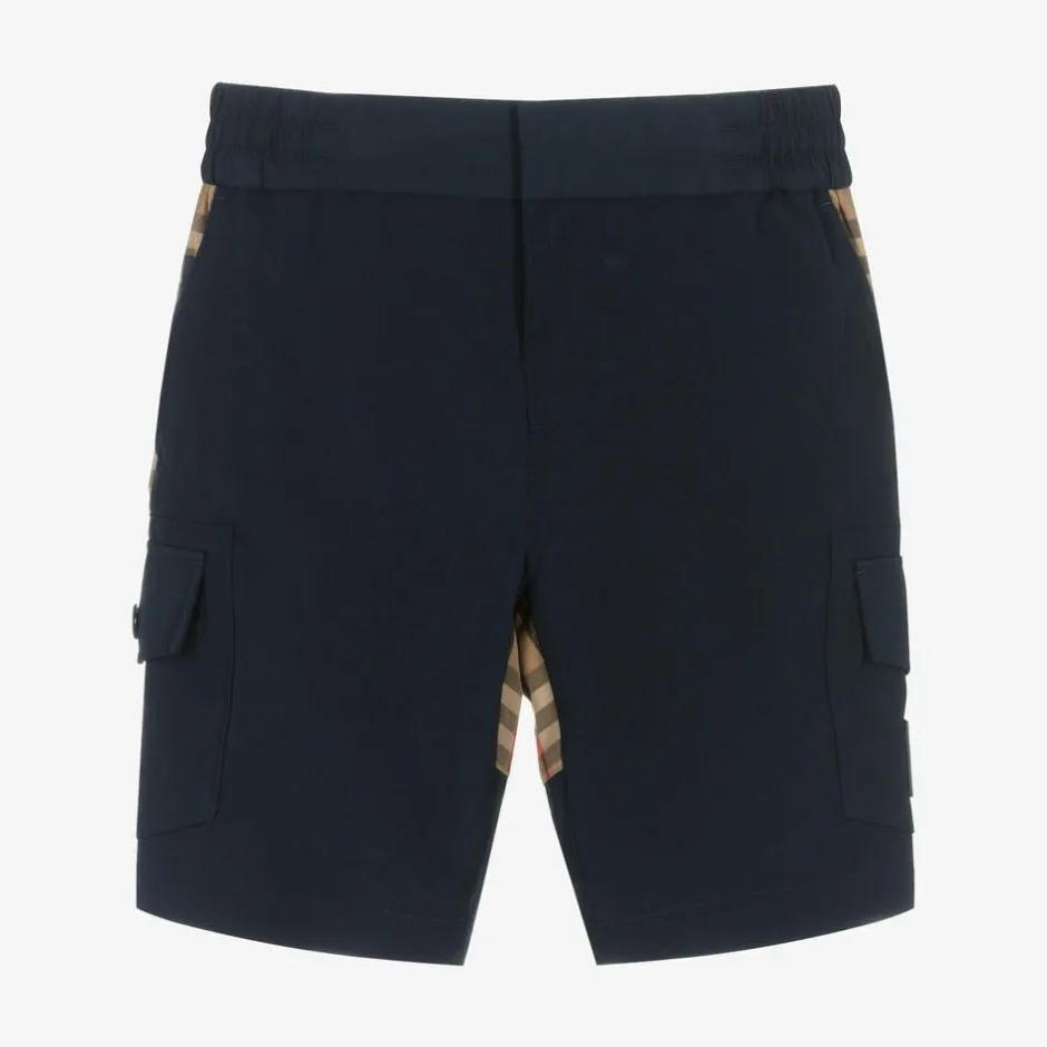 Burberry Boys Blue & Beige Check Cargo Shorts Hot