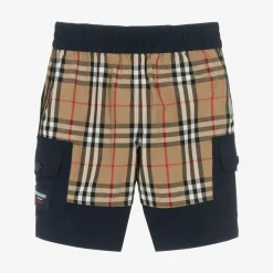 Burberry Boys Blue & Beige Check Cargo Shorts Hot