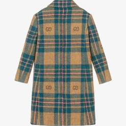 Gucci Boys Blue & Beige GG Check Wool Coat Clearance