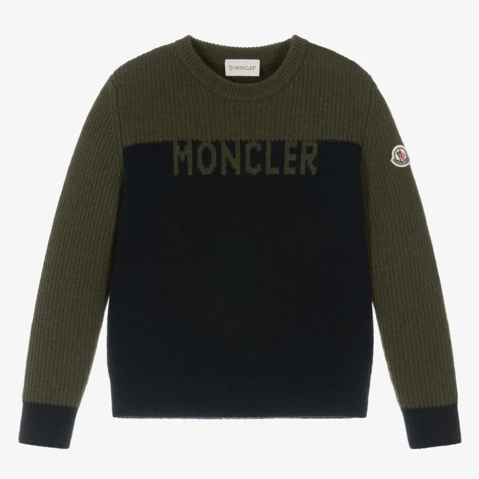 Moncler Enfant Boys Blue & Green Wool Knit Sweater
