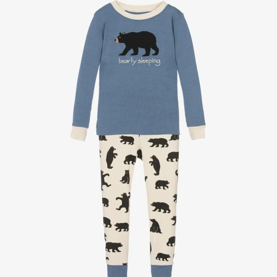 Little Blue House by Hatley Boys Blue & Ivory Cotton Bear Pyjamas Sale